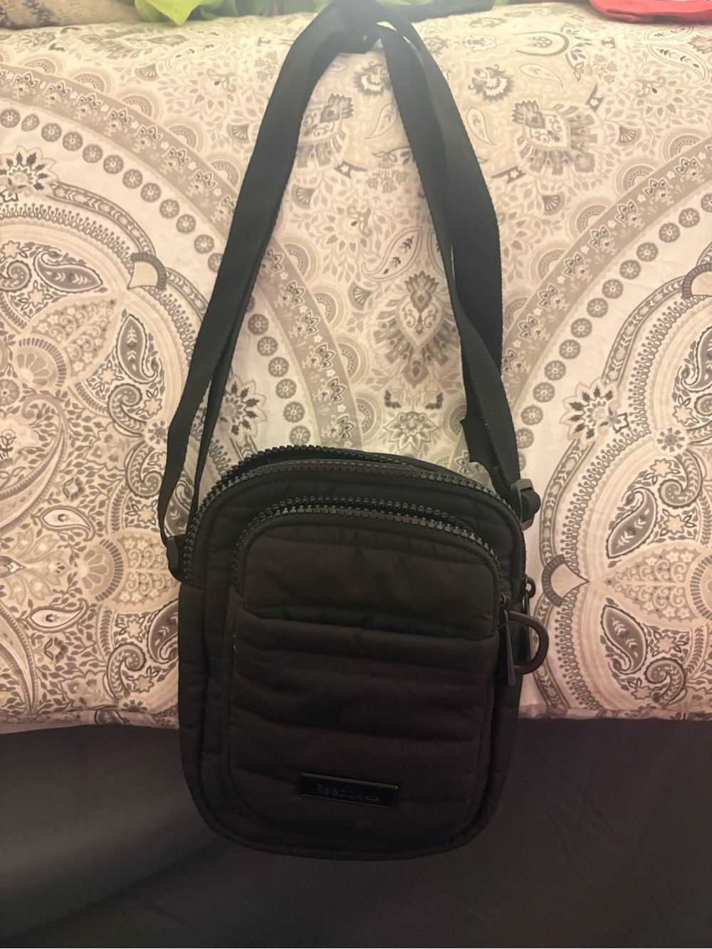 Reebok Small Black Crossbody Pouch with Zippered Compartments